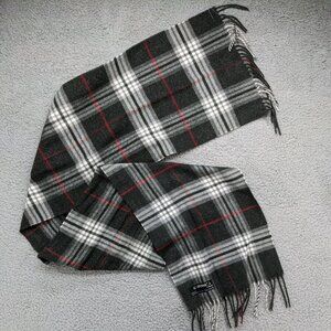 Cashmink Scarf By V.Fraas 100% Acrylic Soft White Black Red Plaid Pattern Scarf